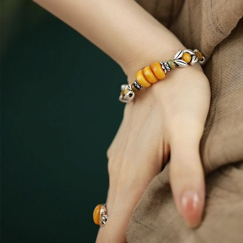 Ethnic Wear Fashion Designer - Bracelet jaune à perles rondes, motif