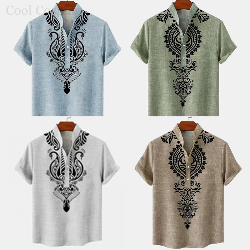 Ethnic Fashion Men - Chemise Henley rétro pour homme, chemise