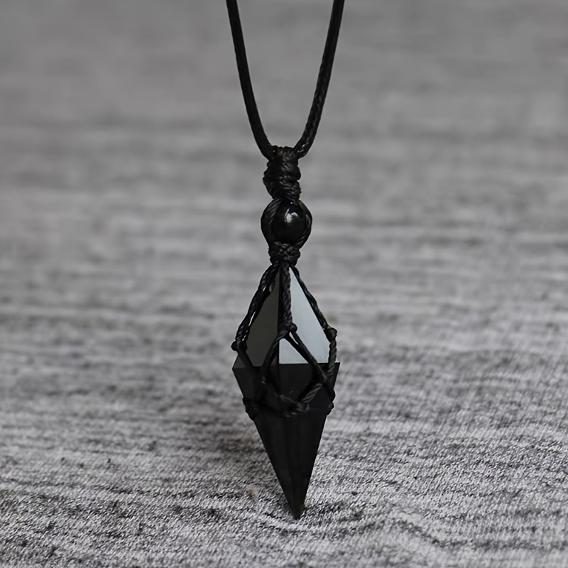 Fashion Ethnic Wear For Men - Collier pendentif en cristal d'obsidienne noire